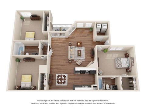 this is a 3d floor plan of a 824 square foot 1 bedroom apartment at the